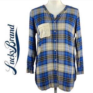 Lucky brand blue plaid button down shirt